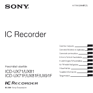 Használati útmutató Sony ICD-UX81 Hangrögzítő