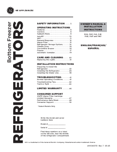 Bruksanvisning GE PHD23BYWFS Kyl-frys