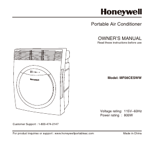 Bruksanvisning Honeywell MF08CESWW Luftkonditionering