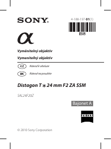 Návod Sony SAL24F20Z Fotografický objektív