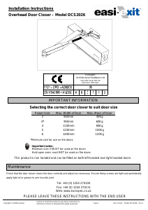 Handleiding Eurospec DCS2026 Easi-Exit Deurdranger