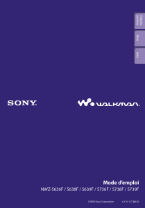 Mode d’emploi Sony NWZ-S636F Walkman Lecteur Mp3