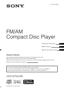 Mode d’emploi Sony CDX-GT54UIW Autoradio
