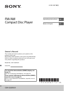 Mode d’emploi Sony CDX-G3205UV Autoradio