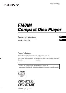 Mode d’emploi Sony CDX-GT52W Autoradio