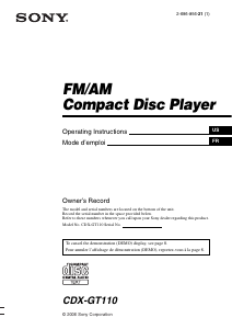 Mode d’emploi Sony CDX-GT110 Autoradio