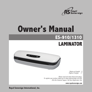 Manual Royal Sovereign ES-1310 Laminator