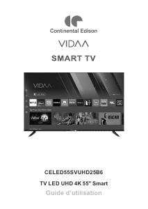 Mode d’emploi Continental Edison CELED55SVUHD25B6 Téléviseur LED