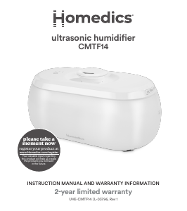 Bruksanvisning Homedics UHE-CMTF14-WT Luftfuktare