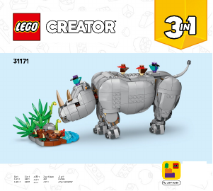 Manual Lego set 31171 Creator Animale sălbatice: Rinocer maiestuos cu păsări