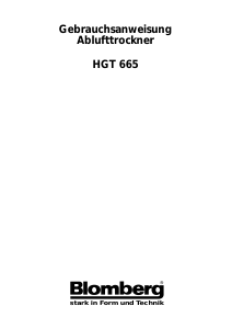Bedienungsanleitung Blomberg HGT 665 Trockner