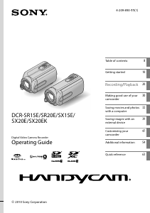 Manual Sony DCR-SX20EK Camcorder