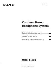 Mode d’emploi Sony MDR-IF130K Casque