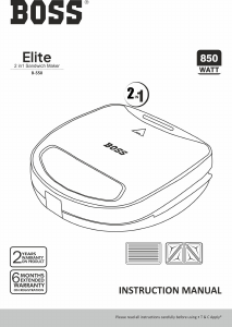Manual Boss B550 Elite Contact Grill