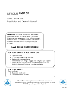 Handleiding Unique UGP-6F CM W Vriezer