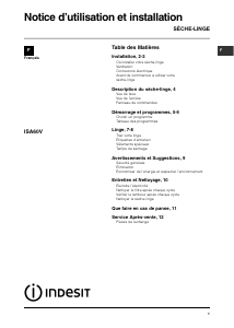 Mode d’emploi Indesit ISA 60 V Sèche-linge