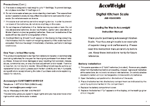 Bruksanvisning AccuWeight AW-KS005WS Köksvåg