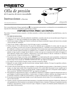 Manual de uso Presto 01365 Olla a presión