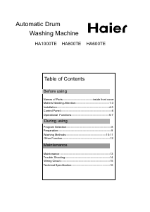 Manual Haier HA800TE Washing Machine