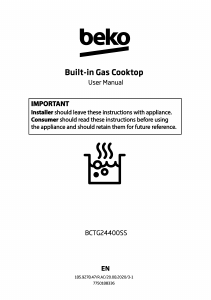 Handleiding BEKO BCTG24400SS Kookplaat