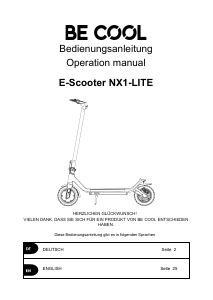 Bruksanvisning Be Cool NX1LITE Elsparkcykel