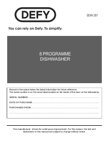 Manual Defy DDW 257 Dishwasher