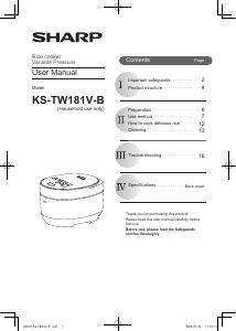 Bruksanvisning Sharp KS-TW181V-B Riskokare