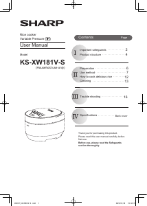 Bruksanvisning Sharp KS-XW181V-S Riskokare