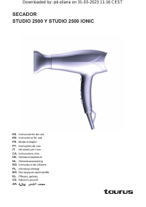 Mode d’emploi Taurus Studio 2500 Ionic Sèche-cheveux