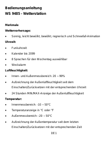 Manual de uso Technoline WS 9485 Estación meteorológica