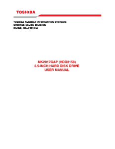 Manual Toshiba MK2017GAP Hard Disk Drive