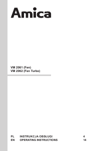 Instrukcja Amica VM 2062 Fen Turbo Odkurzacz