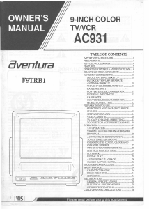 Bruksanvisning Aventura F9TRB1 TV