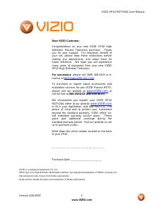 Handleiding VIZIO VP42 Plasma televisie