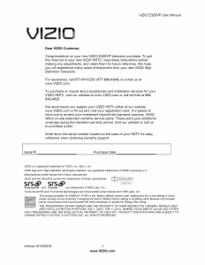 Bruksanvisning VIZIO E320VP LED TV