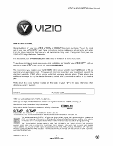 Bruksanvisning VIZIO M220MV LED TV