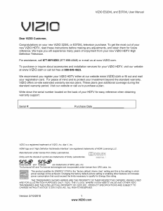 Bruksanvisning VIZIO E320VL LCD TV