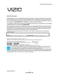 Bruksanvisning VIZIO E322VL LCD TV