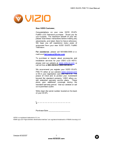 Bruksanvisning VIZIO GV47L LCD TV