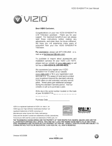 Bruksanvisning VIZIO SV420XVT LCD TV