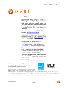 Bruksanvisning VIZIO SV470XVT1A LCD TV