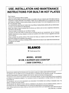 Handleiding Blanco BCG95 Kookplaat