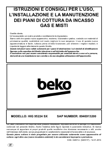 Manuale BEKO HIG 95224 SX Piano cottura