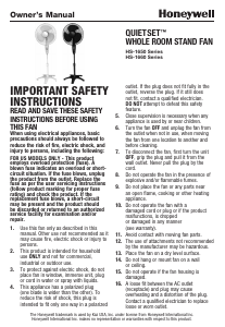 Manual Honeywell HS-1665 QuietSet Fan