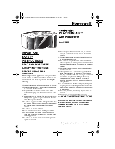 Mode d’emploi Honeywell 16200 Platinum Purificateur d'air