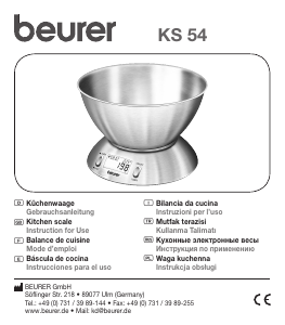 Kullanım kılavuzu Beurer KS 54 Mutfak terazisi
