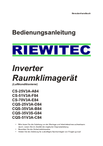 Bedienungsanleitung Riewitec CS-51V3A-F84 Klimagerät
