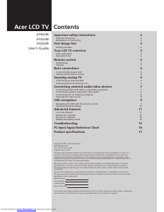 Manual Acer AT3222B LCD Television
