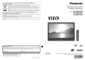 Manual Panasonic TH-50PV70P Viera Plasma Television