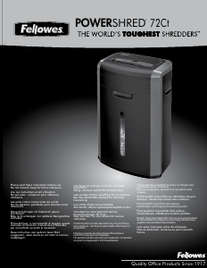 Manual de uso Fellowes 72Ct Powershred Destructora